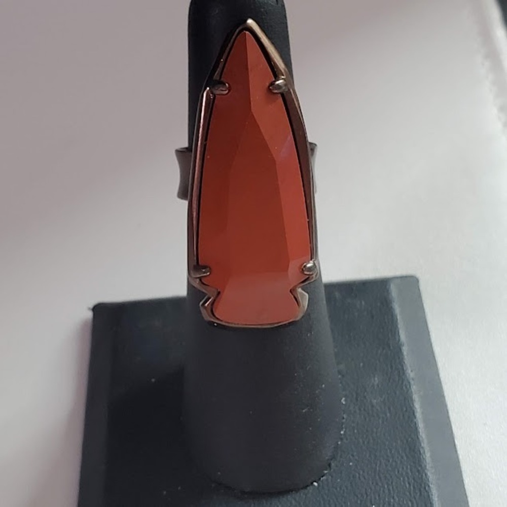 Kendra Scott Arrowhead Ring Orange Stone Bronze Tone Adjustable Size 5